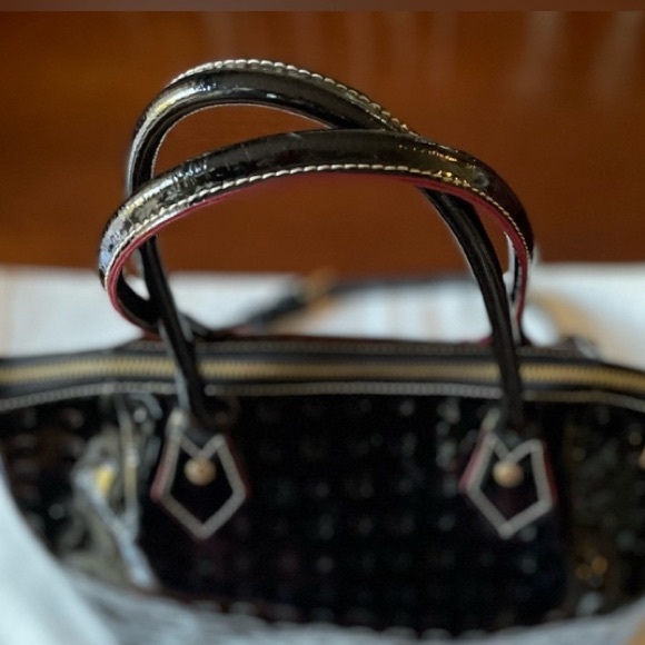 “ARCADIA” 🇮🇹 BLACK EMBOSSED PATENT LEATHER BAG - Picture 4 of 11